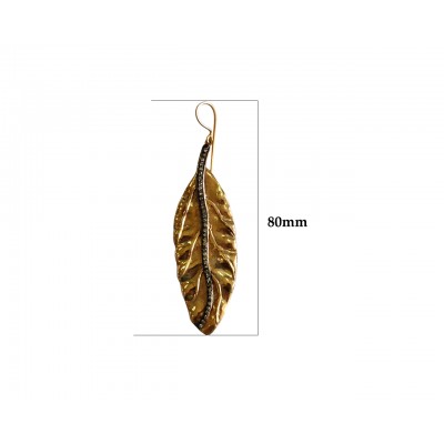 Gold plated silver earring in Classic Leaf design with diamonds